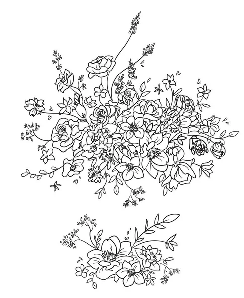 Virág Összetétel Dekoratív Elem Vektorvonal Művészet — Stock Vector