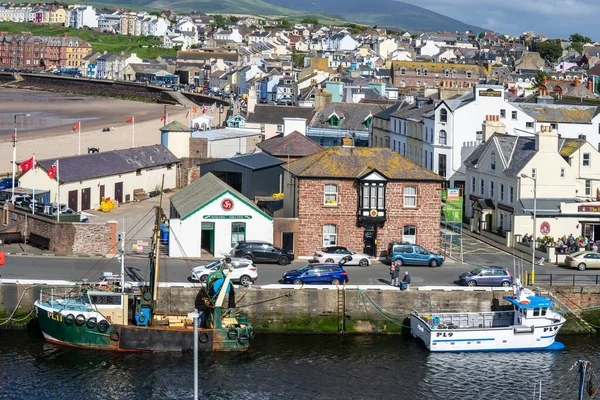 Peel, Isle of Man, 16. června2019. Je to přímořské městečko a malý rybářský přístav na ostrově Man, v historické farnosti v němčině, ale spravovány samostatně — Stock fotografie