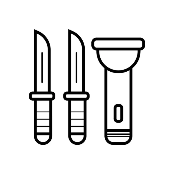 Black line Flashlight and knife icon — Stock Photo, Image