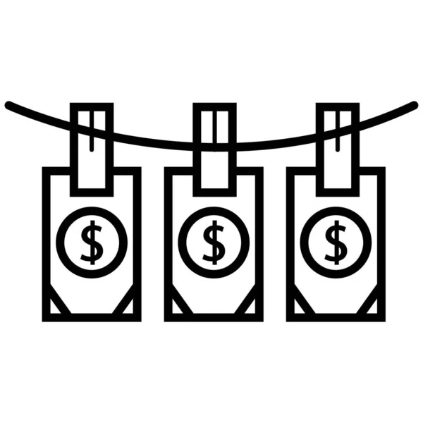 Bankovky Visící Prádelní Šňůře Plochá Vektorová Ikona Jednoduchý Černý Symbol — Stock fotografie