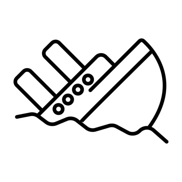 Batan gemi çizgisi simgesi, felaket ve su, tekne felaketi işareti, grafikler, beyaz arkaplanda doğrusal desen.