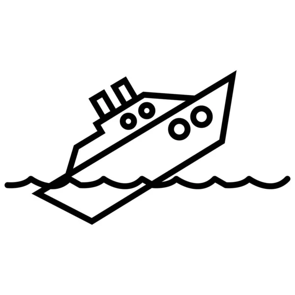沈没船の細い線のアイコン 災害と水 ボートの大災害標識 グラフィック 白い背景に線形パターン — ストック写真