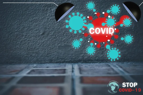 Room with lamp lab scientist Chemical research with covid 19 ai for stop covid 19 virus covid-19 or corona protected Help protect For world and people stop virus warning to application