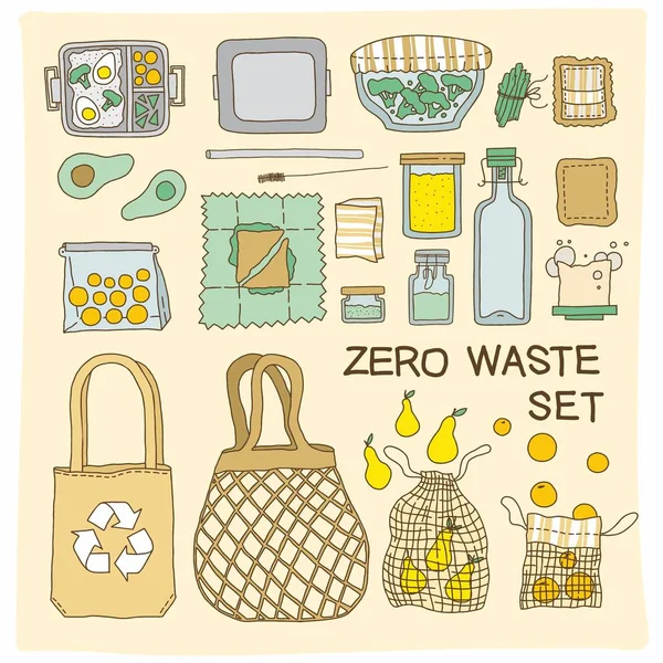 Zero Waste Shopping Set Vecto — Stok Vektör