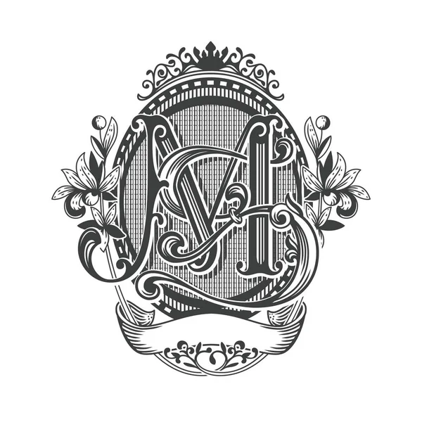 Viktorya Dönemi Süslemeleri Heraldry Oval Monogram Harfleri Çerçevesi — Stok Vektör