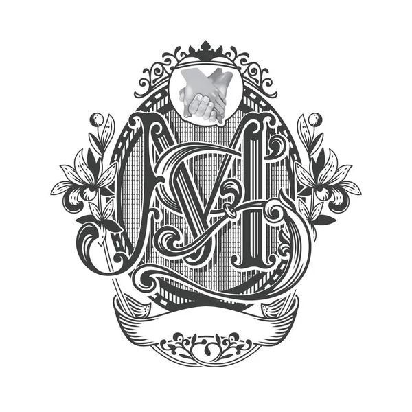 Stylish Victorian Ornament Heraldry Oval Monogram Letters Frame — Stock Vector