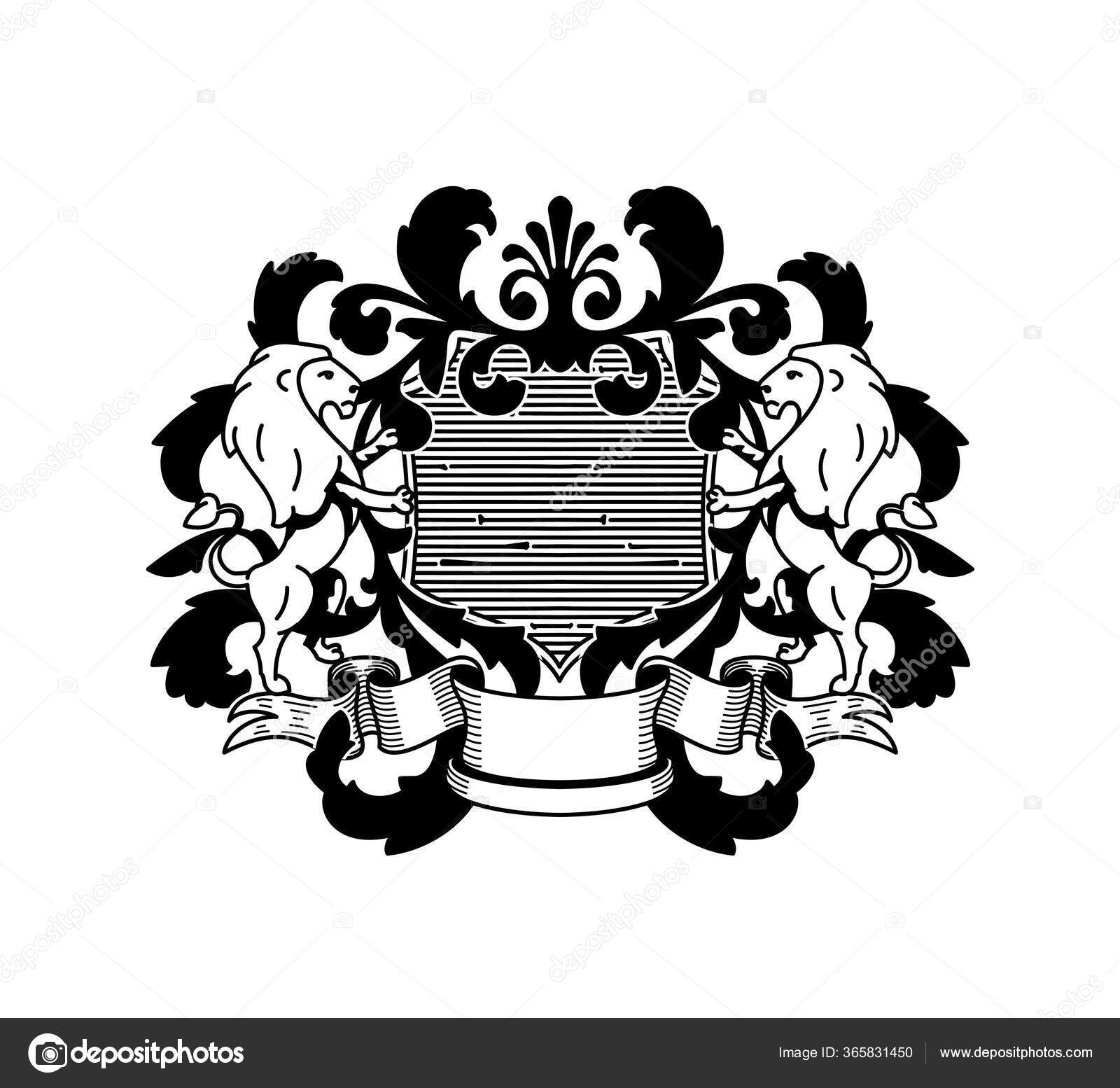 Heraldry Flourish Royal Vintage Monochromatic Emblem Family Crest Logo Luxury Stock Vector C Vectalex