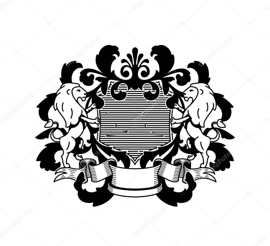 Heraldry flourish royal vintage monochromatic emblem family crest logo luxury