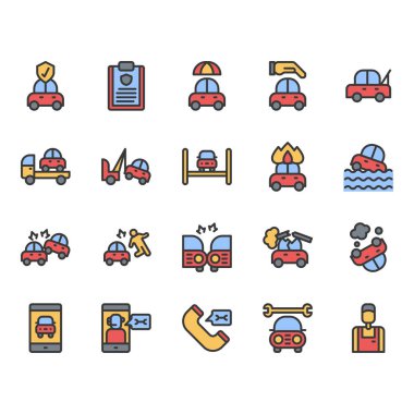 Araba sigortası simgesi ve sembol seti