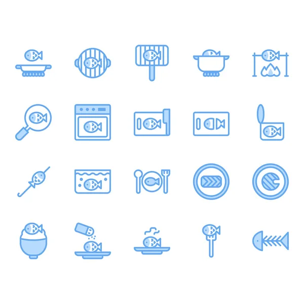 Ensemble d'icônes et de symboles liés à la cuisson du poisson et aux aliments — Image vectorielle