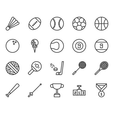 Spor topu ekipman simgesi ve sembol seti