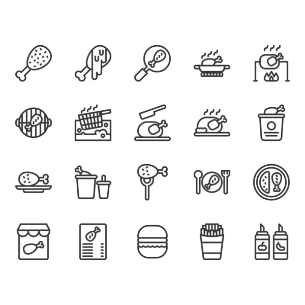Куриные приготовления и пищевые иконки и набор символов — стоковый вектор