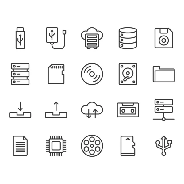 Icono de almacenamiento de archivos y conjunto de símbolos — Vector de stock