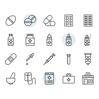 Tıpla ilgili simge ve sembol ana hatlı tasarımda ayarlandı