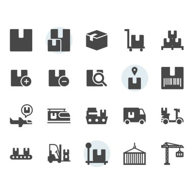 Paket teslimatı ve lojistik ilgili simge ve sembol seti