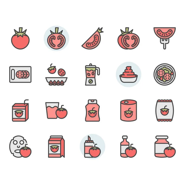 Иконка помидора и набор символов в цветовой гамме — стоковый вектор