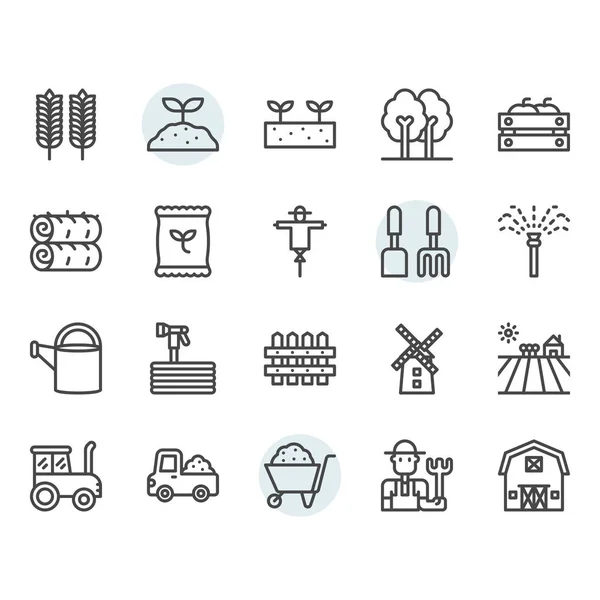 Ícone de agricultura e agricultura e símbolo definido no design do contorno — Vetor de Stock