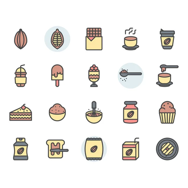 Icône et symbole de cacao installés. conception de contour de couleur — Image vectorielle