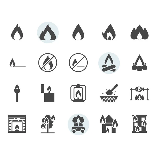 Fire related icon and symbol set in glyph design — Stock Vector