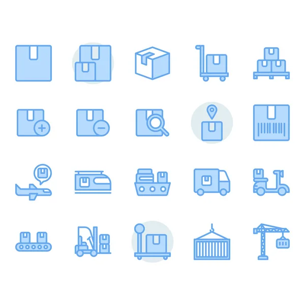 Entrega do pacote e logístico ícone relacionado e conjunto de símbolos — Vetor de Stock