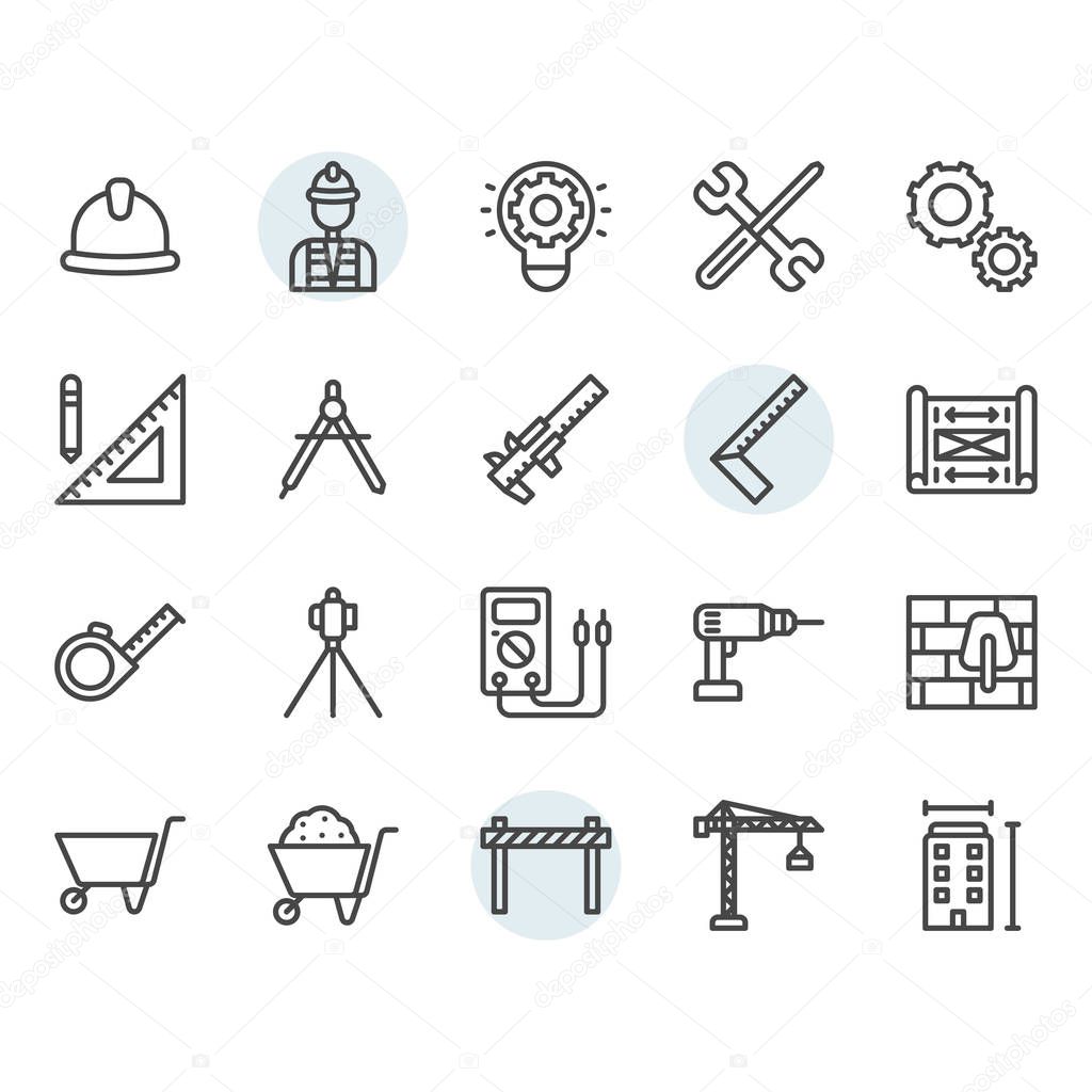 Engineering icon and symbol set in outline design