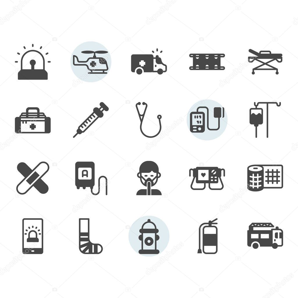 Emergencies related icon and symbol set