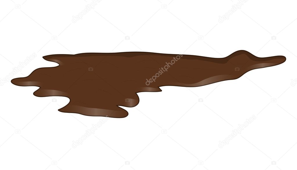 Puddle of chocolate, mud spill clipart. Brown stain, plash, drop. Vector illustration isolated on the white background