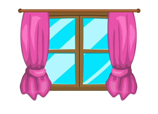 Fenêtre de dessin animé avec rideaux vectoriel icône de symbole design . — Image vectorielle