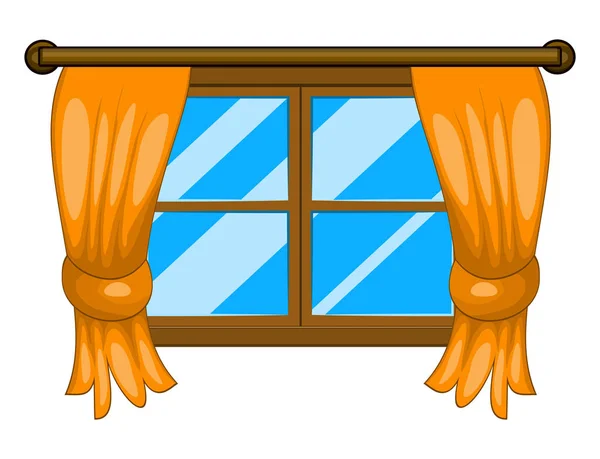 Cartoon-Fenster mit Vorhängen Vektor-Symbol-Design. — Stockvektor