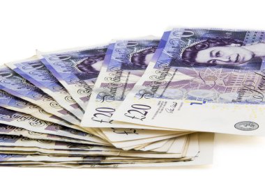 Beyaz arka plan resmi için izole yirmi İngiliz Lirası banknot. Güzel