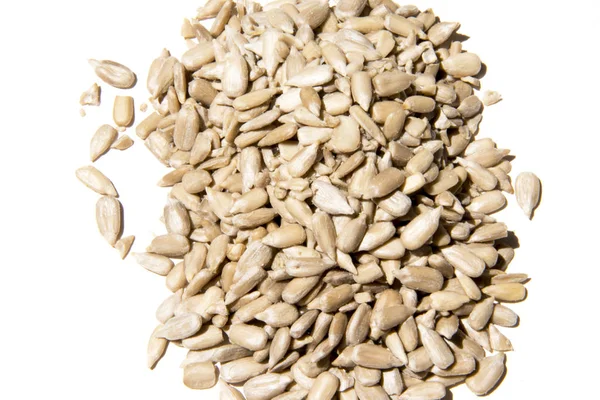 Sunflower seeds peeled isolated on white background photo. Beaut — Stock Photo, Image