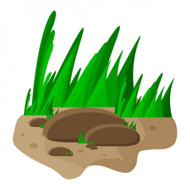 çim ve kayalar karikatür vektör simgesi simgesi tasarım. Güzel hasta