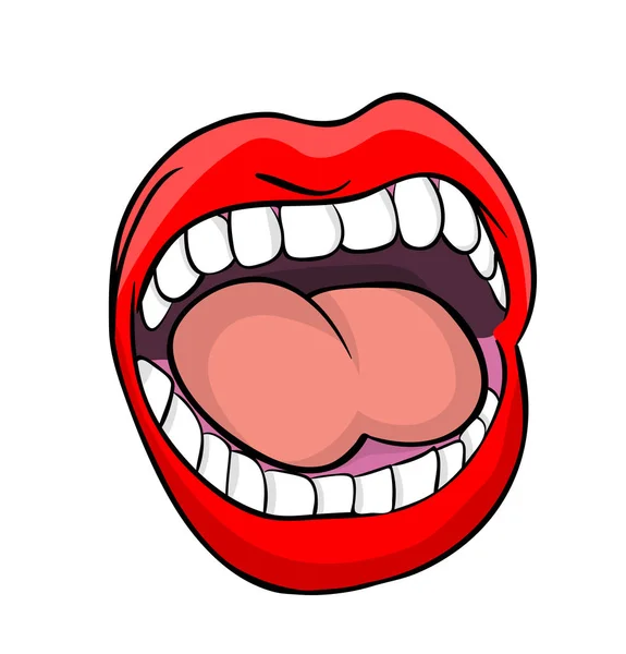 Gritando labios con los dientes y la lengua de dibujos animados icono de símbolo de vectores d — Vector de stock