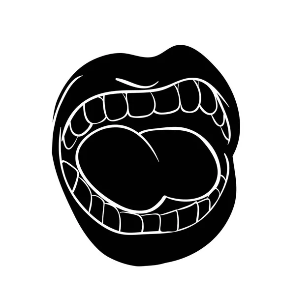 Gritando lábios com dentes e língua desenho animado ícone símbolo do vetor d — Vetor de Stock