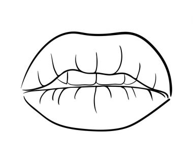 dudakları ile diş çizgi film anahat vektör simgesi tasarım sembolü. Güzel