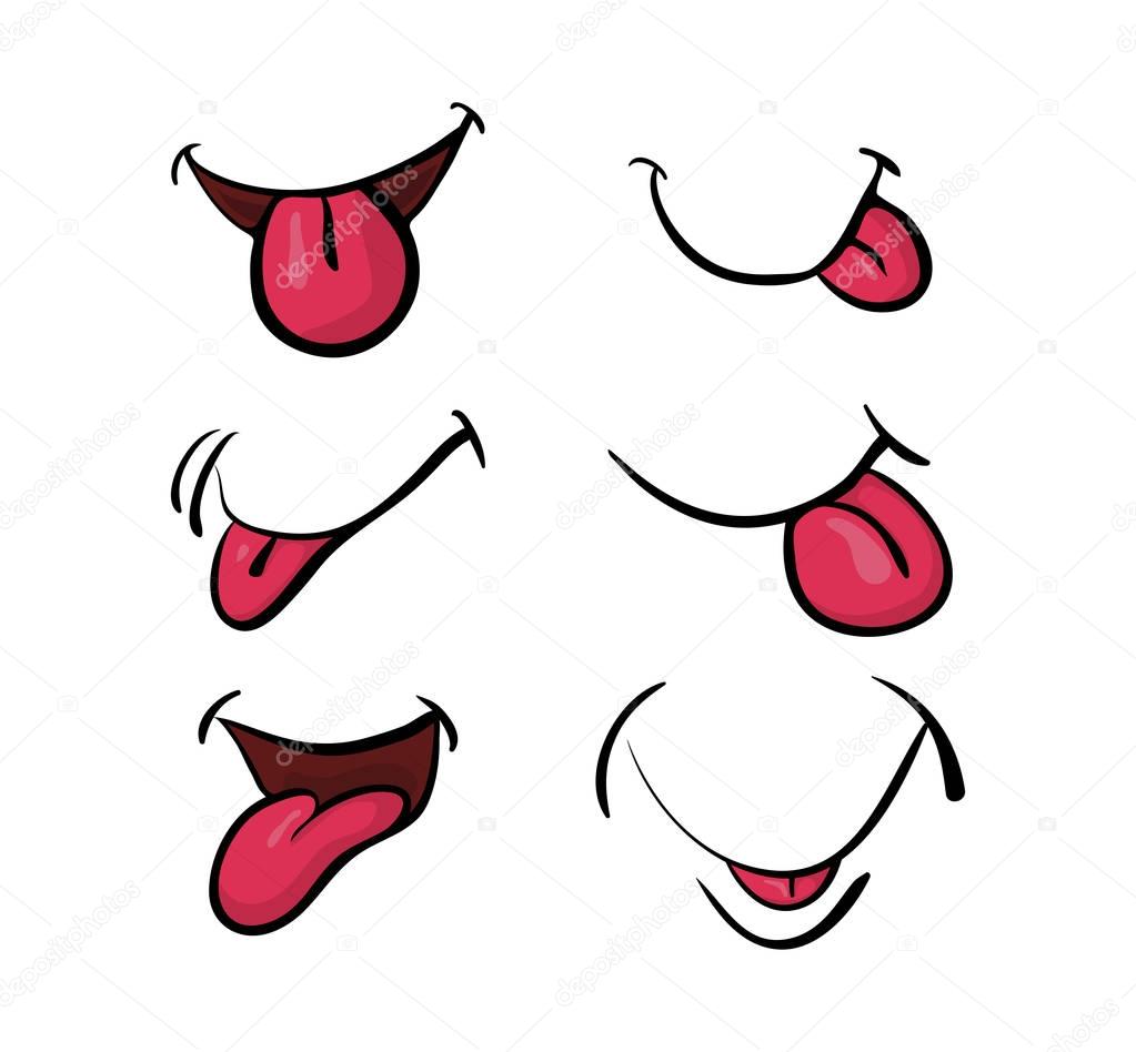 cartoon mouth with tongue set vector symbol icon design. Beautif