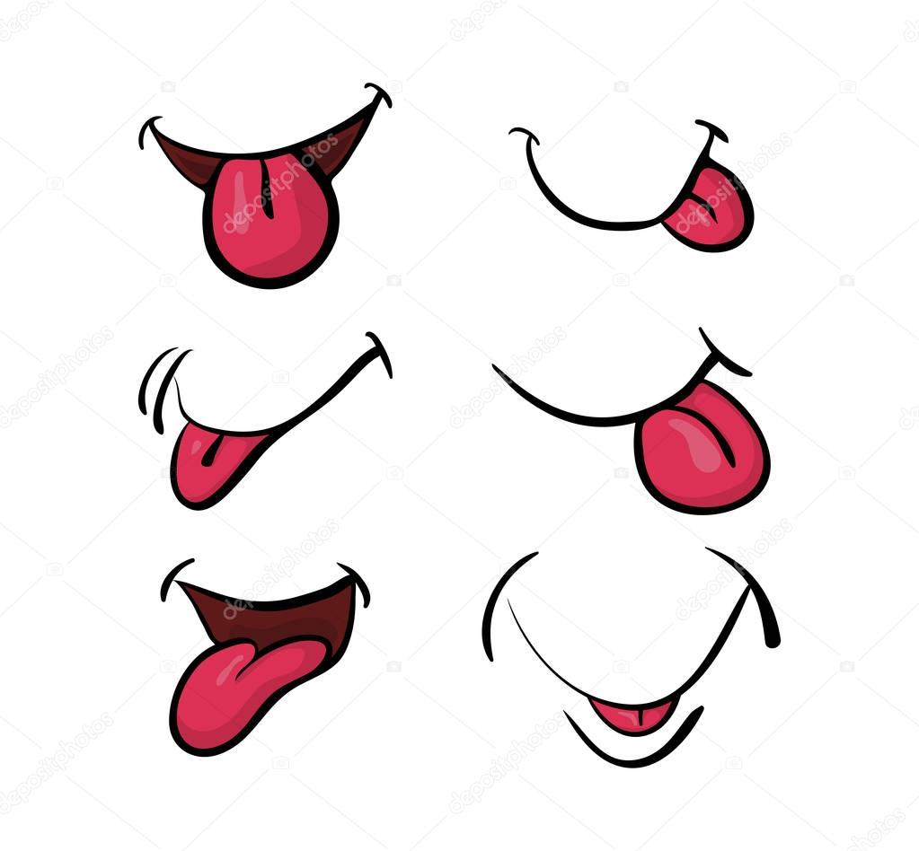 Cartoon mouth with tongue set vector symbol icon design. Beautiful illustration isolated on white backgroun