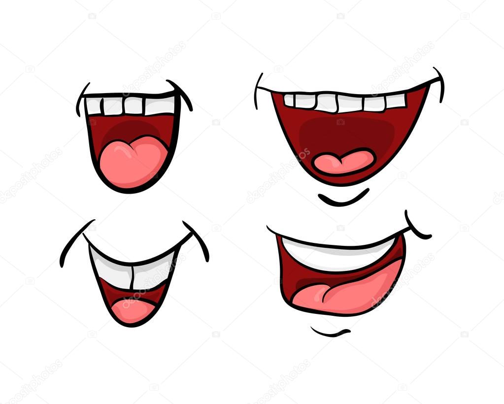 cartoon mouth with tongue and teeth set vector symbol icon desig