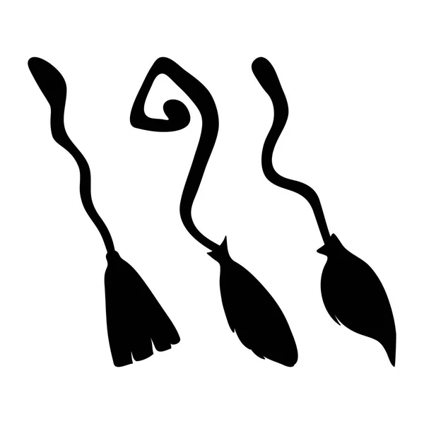 Bruxa vassoura silhueta desenho animado vetor símbolo ícone design. Beauti... —  Vetores de Stock