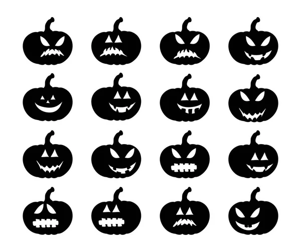 Citrouille sourire silhouette ensemble vectoriel symbole icône design. Beautifu — Image vectorielle