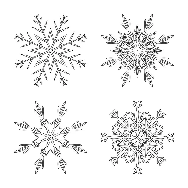 Snowflake design set outline for christmas isolated on white bac — Stock Vector