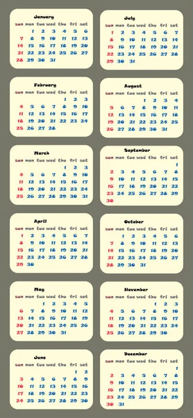 Calendario 2018 modello semplice pianificazione progettazione vettoriale — Vettoriale Stock