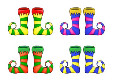 Beyaz arka plan üzerinde izole çizgili tasarım Elf ayakkabı çifti