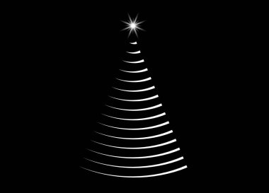 Işıklar üzerinde siyah b izole yıldız tasarımı ile Noel ağacı