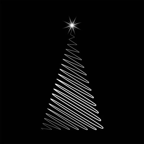 Árbol de Navidad garabato con diseño estrella aislado en respaldo negro — Archivo Imágenes Vectoriales