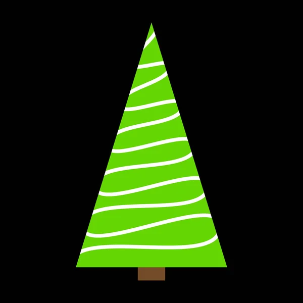 黒バックの分離された緑のクリスマス ツリー簡単な概略設計 — ストックベクタ