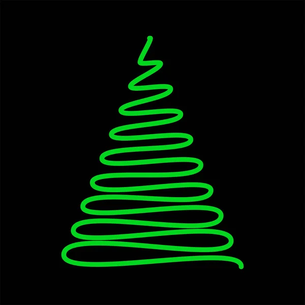 Albero di Natale scarabocchiare disegno verde isolato su backgroun nero — Vettoriale Stock