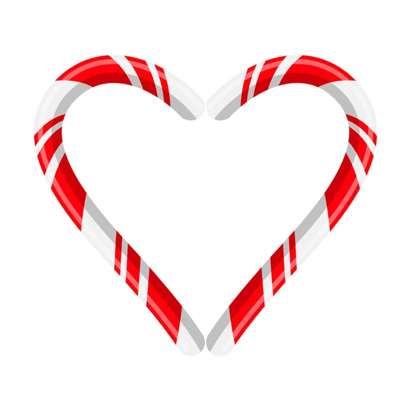 Καρδιά από ζαχαροκάλαμο καραμέλα για την Χριστουγεννιάτικη διακόσμηση που απομονώνονται σε λευκό φόντο — Διανυσματικό Αρχείο