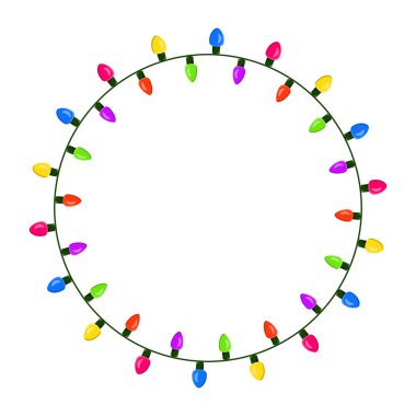 ampul, garland daire Noel tasarım üzerinde beyaz ba izole