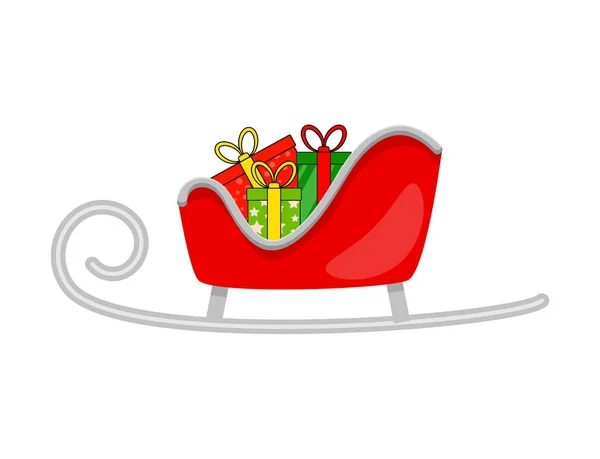 Trineo de santa con regalos para el diseño de Navidad aislado en whit — Vector de stock